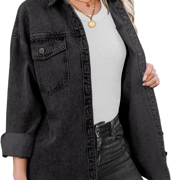 black distressed denim oversized boyfriend destroyed jacket - Picture 7 of 7